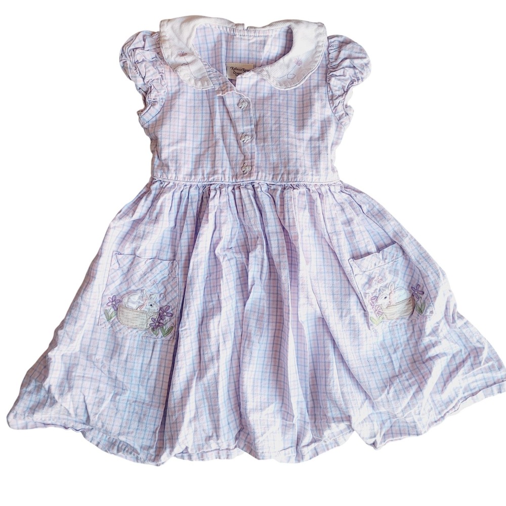 Rebecca Raggs Original Vintage Girls Plaid Bunny Embroidered Dress Pink‎ Spring